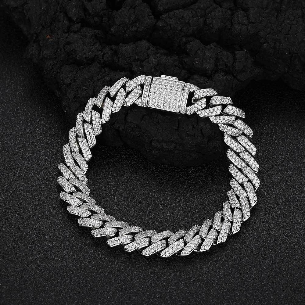 10MM Sterling Silver Baguette Cuban Chain - 18K Gold Plated - VVS1 Moissanite Bracelet